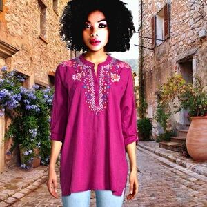 Johnny Was Gemstone Cotton Voile Peasant Blouse Tunic Top NWT